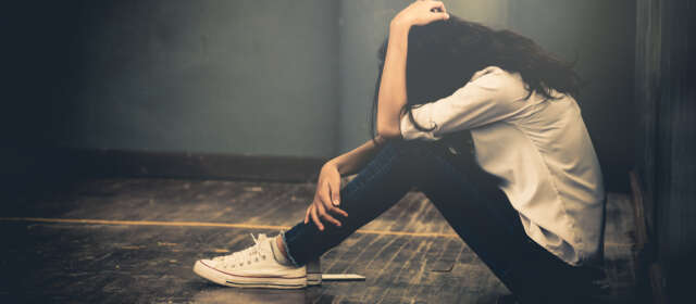 Lonely sad woman cry and hug 1